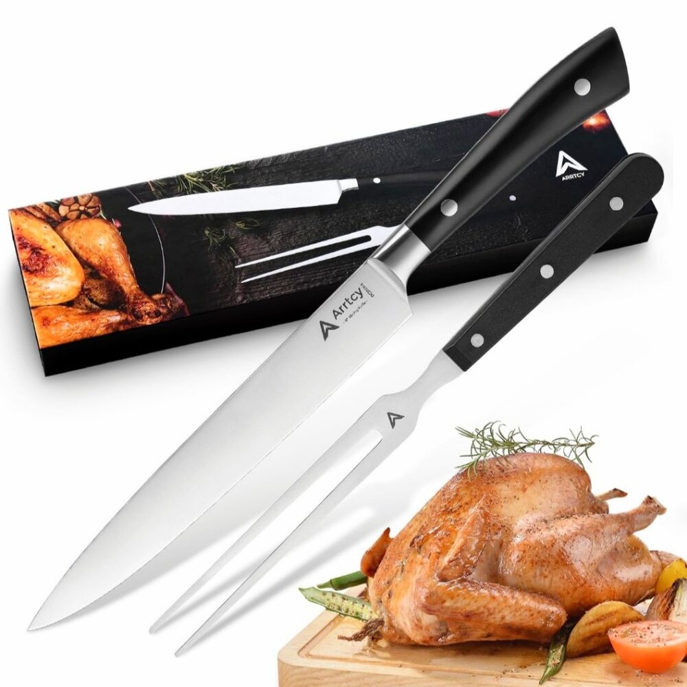 Full Tang, Ergonomic Handle, Carving Knife&Fork, 2PcSet- German Stainless Steel